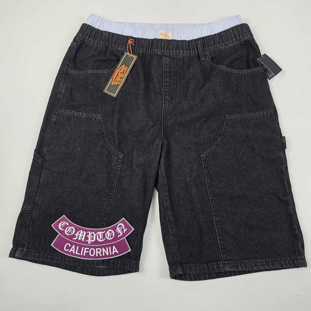 Von Dutch Shorts Mens sz 32 Women's sz 16 Black Denim Cargo Compton California